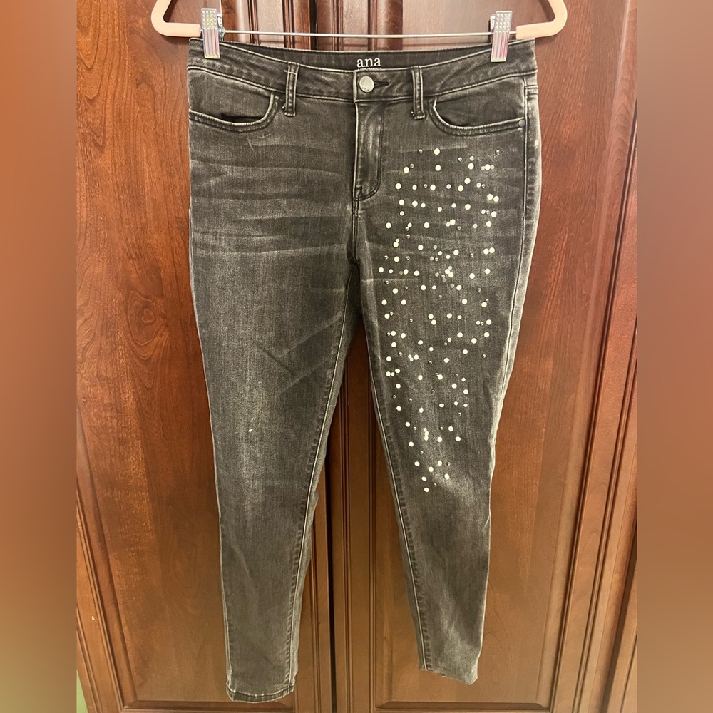 a.n.a. Black Denim Jegging Jeans with Pearl & Rhinestone Embellishment